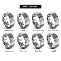 font options for inside engraving on silver hazard chevron stripes rings