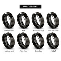 font options for inside engraving on black & grey hazard exclamation rings