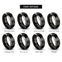 font options for inside engraving on black & gray hazard stripe pattern rings