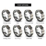 font options for inside engraving on grey hazard stripe pattern rings