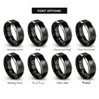 font options for inside engraving on black & grey hazard stripes rings