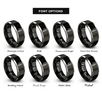 font options for inside engraving on black & silver headless endpiece clamp rings