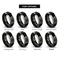 font options for inside engraving on black & gray headless guitar pick rings