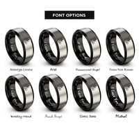 font options for inside engraving on black & gray headless guitar pick rings