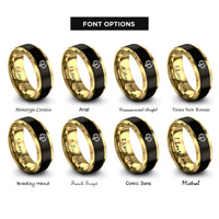 font options for inside engraving on black & gold headphones note rings