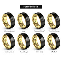 font options for inside engraving on black & gold heart accent rings