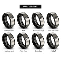 font options for inside engraving on black & gray heart anchor interlock rings