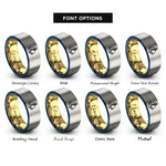 font options for inside engraving on gold & blue & gray heart anchor rope rings