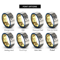 font options for inside engraving on gold & blue & gray heart anchor rope rings