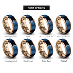 font options for inside engraving on rose gold & blue heart anchor rope rings