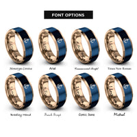 font options for inside engraving on rose gold & blue heart anchor rope rings