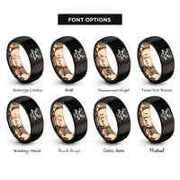 font options for inside engraving on black & rose gold heart antlers rings