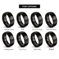 font options for inside engraving on black heart circle arrow rings