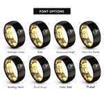 font options for inside engraving on black & gold heart crown rings