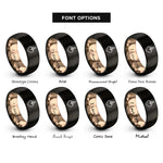 font options for inside engraving on black & rose gold heart crown rings