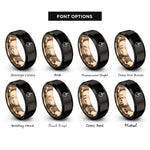 font options for inside engraving on black & rose gold heart crown rings
