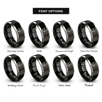 font options for inside engraving on black & grey heart cup rings