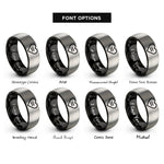 font options for inside engraving on black & gray heart equal sign rings
