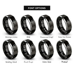 font options for inside engraving on black & silver heart equal sign rings