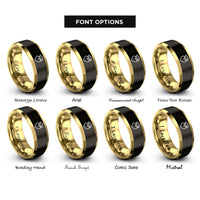 font options for inside engraving on black & gold heart graduation cap rings