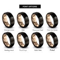 font options for inside engraving on black & rose gold heart graduation cap rings