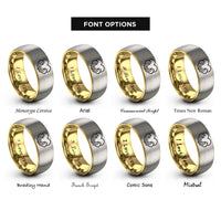 font options for inside engraving on gold & grey heart hands rings