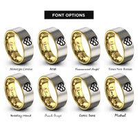 font options for inside engraving on gold & silver heart infinity rings