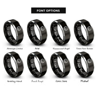 font options for inside engraving on black & gray heart keys rings