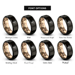 font options for inside engraving on black & rose gold heart leaf rings
