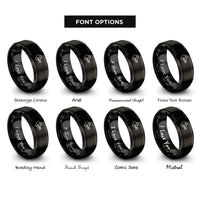 font options for inside engraving on black heart lock key rings