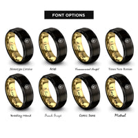 font options for inside engraving on black & gold heart lock paw rings