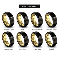 font options for inside engraving on black & gold heart maltese cross rings