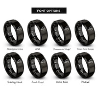 font options for inside engraving on black heart map pin rings
