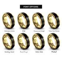 font options for inside engraving on black & gold heart notes circle rings