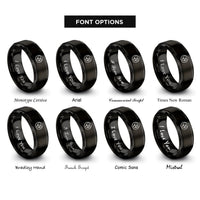 font options for inside engraving on black heart notes circle rings