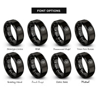 font options for inside engraving on black heart notes circle rings