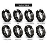 font options for inside engraving on black & silver heart paw rings