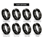 font options for inside engraving on black & grey heart pick rings