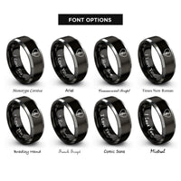 font options for inside engraving on black & grey heart pick rings