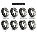 font options for inside engraving on black & grey heart pulse rings