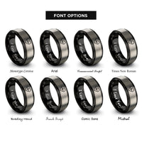 font options for inside engraving on black & grey heart pulse rings