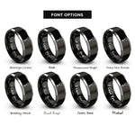 font options for inside engraving on black & grey heart set rings