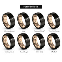 font options for inside engraving on black & rose gold heart set rings