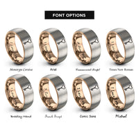 font options for inside engraving on rose gold & gray heart set rings