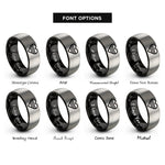 font options for inside engraving on black & grey heart stripe bars rings
