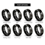 font options for inside engraving on black & silver heart stripe bars rings