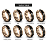 font options for inside engraving on black & rose gold heart stripe bars rings