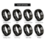font options for inside engraving on black heart stripe bars rings
