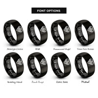 font options for inside engraving on black heart stripe bars rings