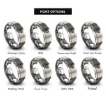 font options for inside engraving on grey heart stripe bars rings